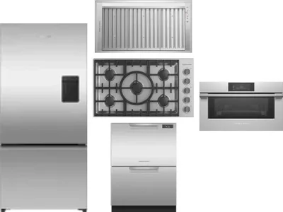 5 Piece Package Includes Refrigerator, Cooktop, Wall Oven, Hood And Dishwasher